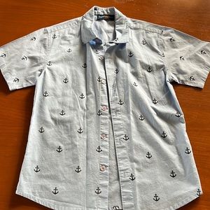 Boys Anchor Print button down short sleeve shirt * cotton * size 10 Youth